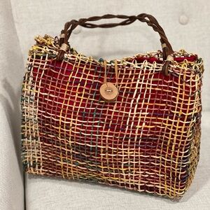 Vintage Red and Yellow Tote Bag with Textured Design